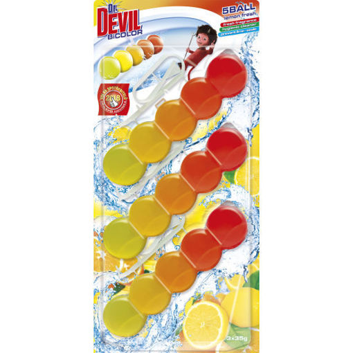 Obrázek z Dr. Devil WC Bicolor  lemon fresh závěsný WC blok 3× 35 g 