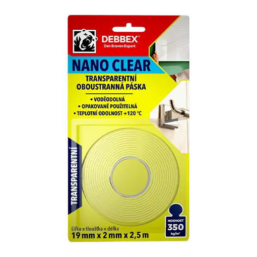 Obrázek z Oboustranná páska transparentní NANO CLEAR 19mm x 2 mm x 2,5 m 